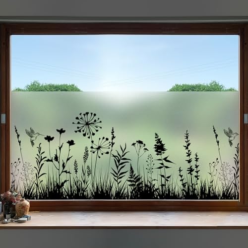 dktie Film de protection pour fenêtre - Opaque - En verre dépoli - Motif botanique - Statique - Anti-UV - Pas de colle - Convient pour le salon, la chambre à coucher - 90 x 200 cm