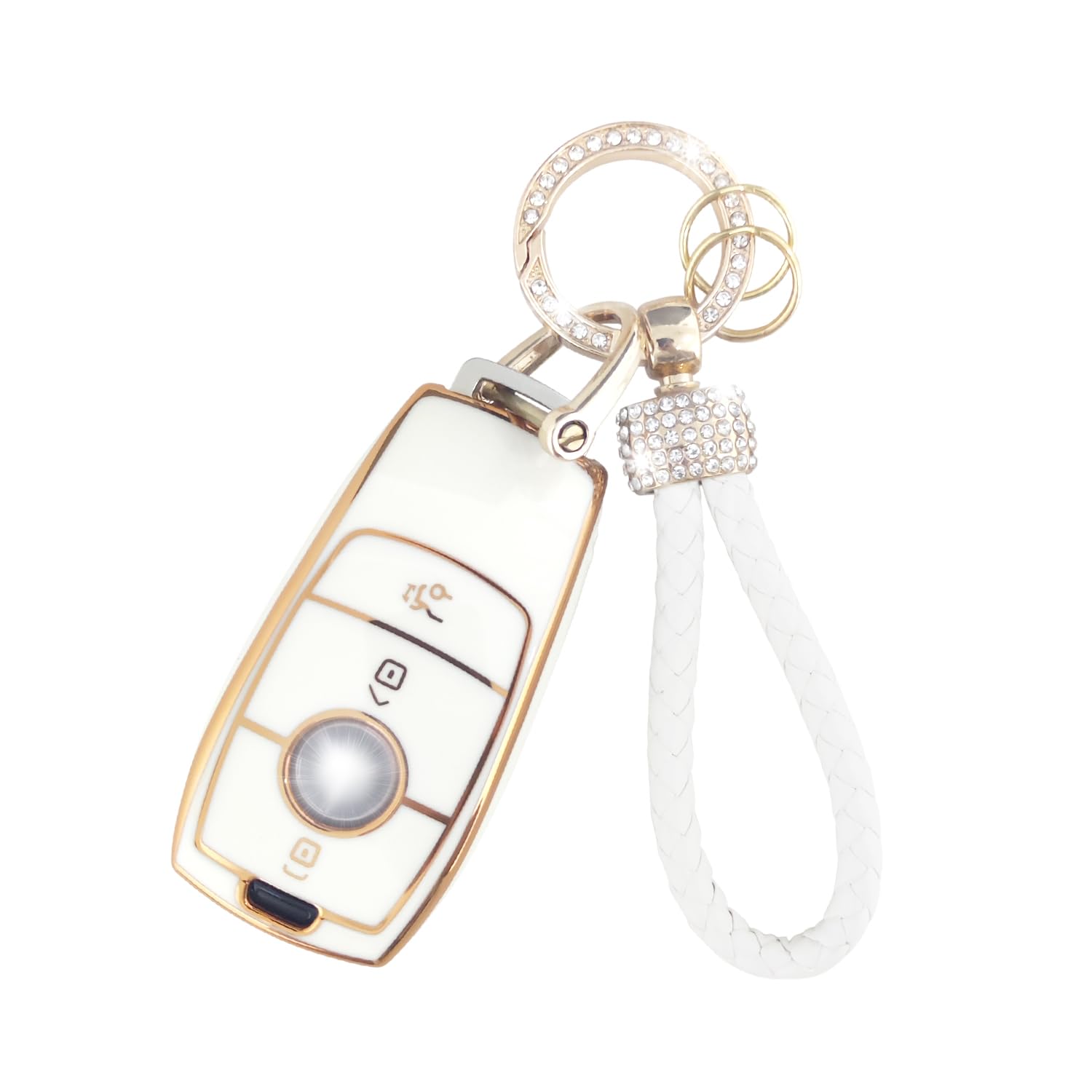RCBDCYGJ Autoschlüssel Hülle Cover Passt für Mercedes Benz A B C E G S SL CLS-Klasse AMG GLK GLA 3 Tasten Schlüsseletui TPU Silikon Schlüsselhülle mit Lederanhänger Schlüsselanhänger