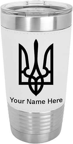 Vista 70 de LaserGram 20oz Vacuum Insulated Tumbler Mug, Flag of Ukraine, Personalized Engraving Included (Faux Leather, Gray)