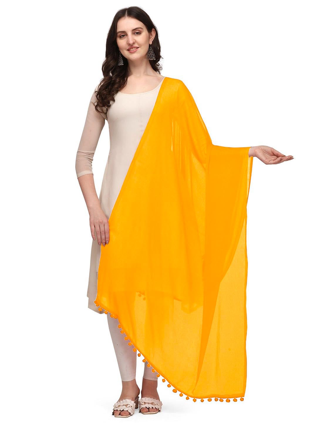 Chandrakala Holi Special Eid Gifts, Chiffon Dupatta for Women, (D180), Yellow-274, One size