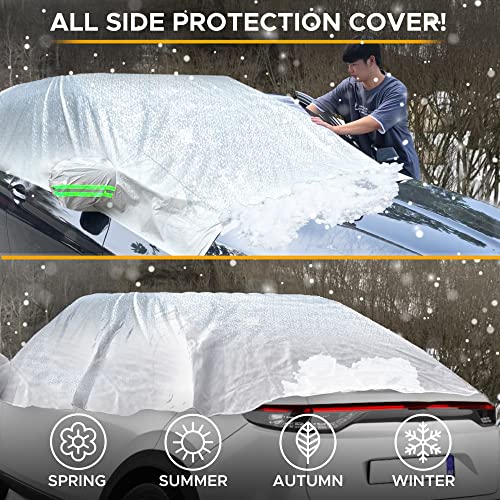 Image of EcoNour Car Windshield Snow and Frost Cover | Water-Resistant, Windproof, Dustproof | All Weather Car Front Cover | Ideal Half Car Cover Protects Your Windshield and Roof (SUV YM)