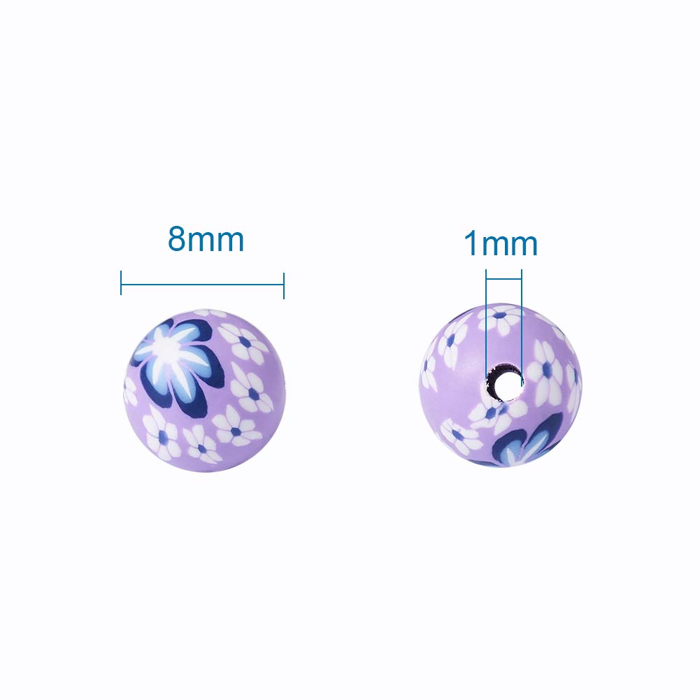 Pandahall 200pcs 0.3 Inch Assorted Colorful Polymer Clay Round Beads Bubblegum Ball Beads Charms Flower Printed for Jewelry Makings 8mm| 5/16 Inch - Image 4