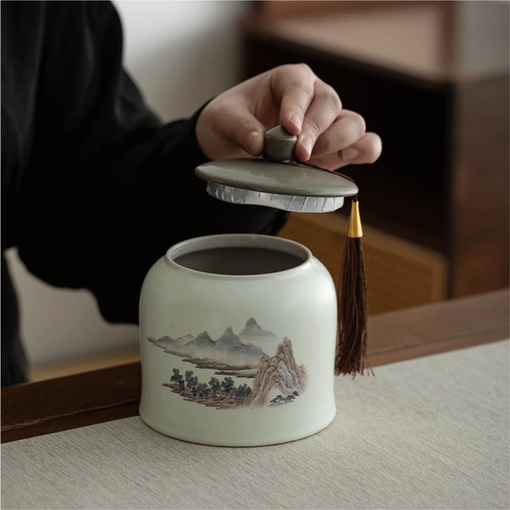 Tarro De Azúcar Recipiente de cerámica for almacenar té a Granel, Tarro for condimentos Cocina for el hogar, Juego Chino, Caja Regalo con Doble Bote De Té