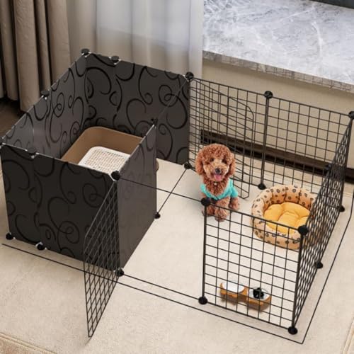 REENEW犬用ベビーサークルDIYペットベビーサークル、ドア付き小動物ケージ、屋内/屋外メタルペットフェンス折りたたみ式ペット犬猫子犬ベビーサークル、ドッグクレートエンクロージャー、インドアフェンス (165*75*47cm,ブラック)