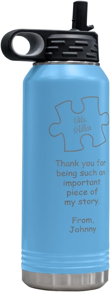 PlaqueMaker Personalized Thank You For Being A Piece of My Story Coffee, Tea, & Water Mugs, Cups, & Travel Tumblers - Great Gifts For Teachers, Leaders, & Mentors (32-OZ Water Bottle, Light Blue)