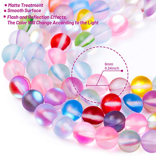 Mermaid Glass Beads, 130 Pieces Flash Glitter Shining Mixed Matte 6MM Round Loose Gemstone Assorted Color Beads for Bracelet Necklace Jewelry Making