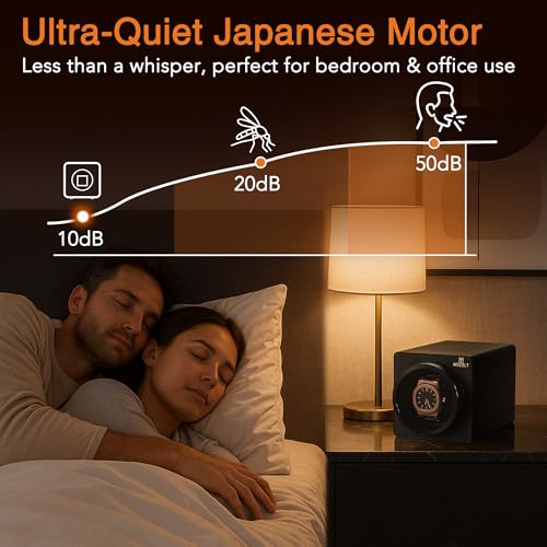 Image of MOZSLY Watch Winder for Automatic Watches Single Rotating Watch Box with Quiet Motor 12 Rotation Mode Setting Battery Powered or AC Adapter PU Leather
