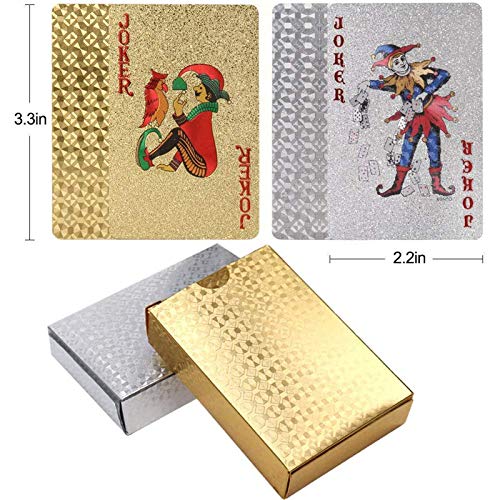 wdede Spielkarten 2PCS wasserdichte Poker Karten Kunststoff Pokerkarten Spielkarten Spiele Kinder & Erwachsene Familienparty Spiel Playing Cards (Gold & Silber) – Bild 7