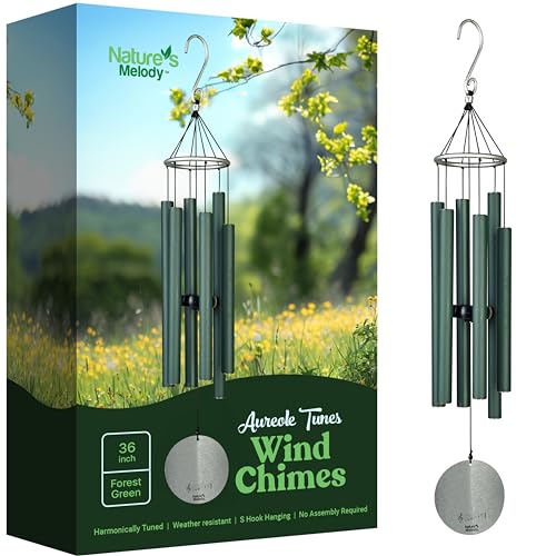 Nature's Melody Aureole Tunes Windspiel – Outdoor-Windspiel mit 6 Röhren, abgestimmt auf E Pentatonische Skala, 100% rostfreies Aluminium, Pulver-Finish und S-Hakenaufhänger für Trauer, Gedenkgeschenk