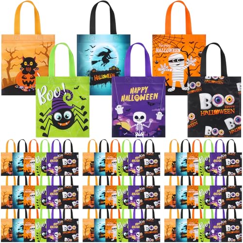 Ribbonlic 96 Pcs Halloween Treats Bags Tote Gift Reusable Candy