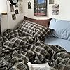 MKXI Full Size Blue, Brown & Green Buffalo Plaid Duvet Cover Set - 3 Piece Vintage Aesthetic Bedding Set, 100% Washed Cotton, Minimalist Design, Soft & Breathable Duvet Cover with Zipper Closure #4