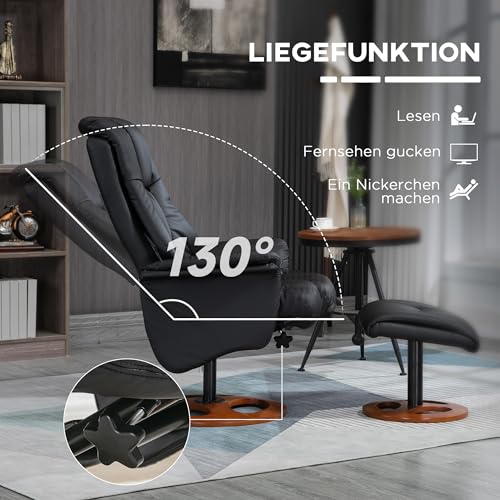 HOMCOM Relaxsessel mit Hocker, Fernsehsessel, Polstersessel, TV Sessel mit Liegefunktion, 130° neigbar, für Wohnzimmer, Freizeitraum, Kunstleder Schwarz, 77 x 89 x 110 cm – Bild 5