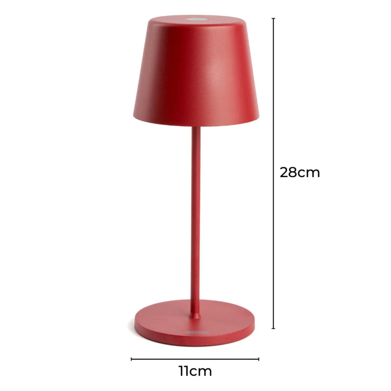 LED Akku Gartentisch Leuchte Rot stufenlos dimmbar - IP65 Tisch Lampe ohne Kabel für In- & Outdoor, 2700-3000K, 280 mm hoch, runde Tischlampe Esstisch, moderne LED Tischlampe Outdoor