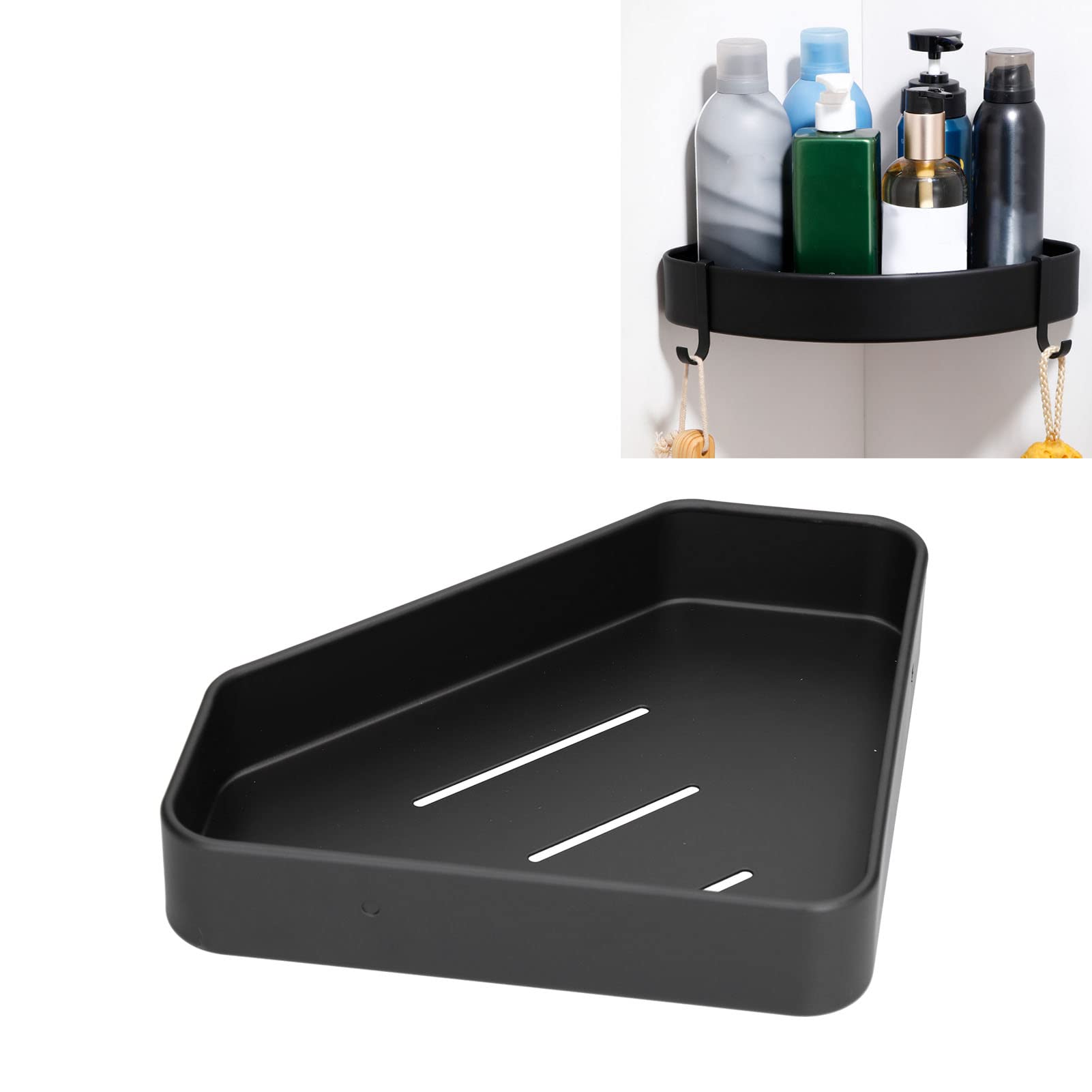 Topyond Shower Caddy Aluminium Alloy Black Corner Shower Shelves Durable Bathroom Organizer for Toilet Kitchen Dorm with 2