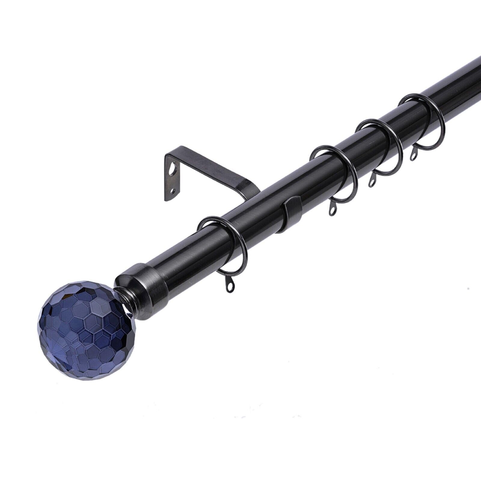 Kestral Smoke Crystal Affect Finial 28 Mm Extendable Metal Curtain Pole Rods Voile Easy Fitting, 120-210 Cm