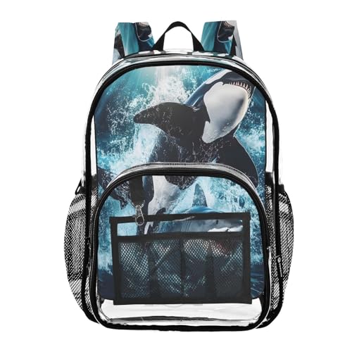 Shark Deep Sea Clear Backpack Heavy Duty See Through Transparent PVC BookBag for Kids Boy Girl School Work