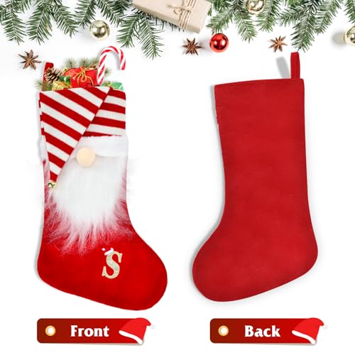 Alederways Weihnachtsstrümpfe, 55cm rote Mütze Monogramm gestrickt Xmas Santa Bart personalisierte bestickte Strümpfe für Weihnachtsbaum Dekor Kinder Erwachsene (E)