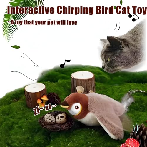 Image of Yewmow Interactive Chirping Bird Cat Toy,2026 Upgrade Flapping Bird Cat Toys,Simulated Chirping Bird Cat Toys,Cat Stimulation Toys for Indoor Cats (Sparrow 1pcs)