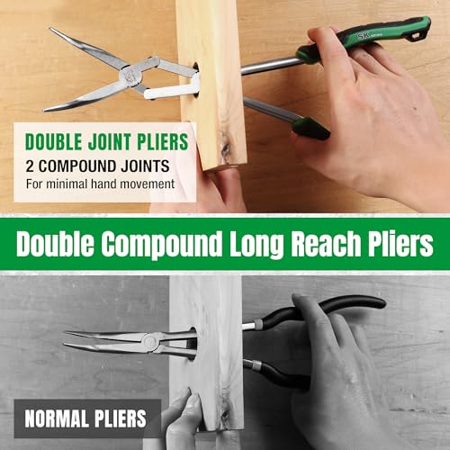 Image of SK 13'' Long Needle Nose Pliers, Double Compound 45 Bent Nose Pliers