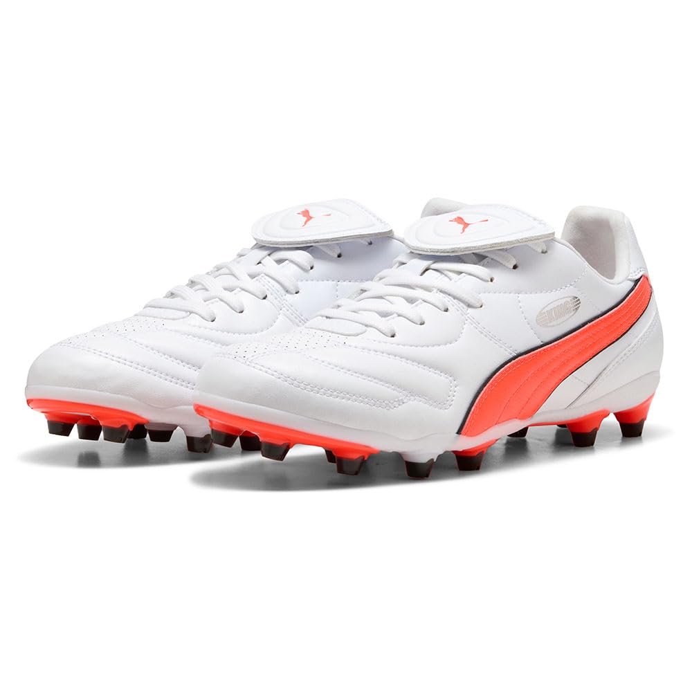 PUMA Unisex King LIGA FG/AG Soccer Shoe, White-Glowing RED Black, 11.5 UK