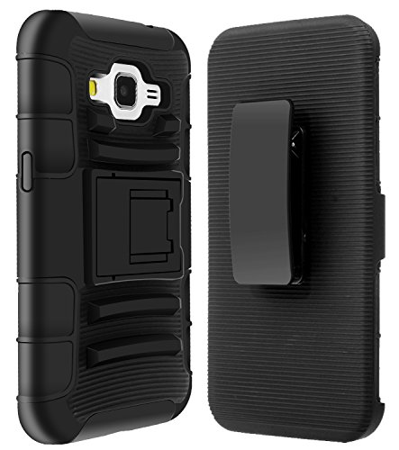 Prevail LTE Case, Galaxy Prevail LTE Holster case, SGM (TM) Hybrid Dual Layer Armor Defender Case With Kickstand + Belt Clip Holster For Samsung Galaxy Prevail LTE / Core Prime G360 Case (Black)