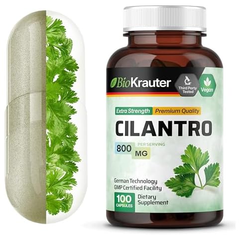 BIO KRAUTER Cilantro Capsules - 800 mg 100 pcs - Vegan & Pure Cilantro Supplement for Rich Source of Antioxidants and Natural Cleansing & Detox - No Fillers, Non-GMO - 25 Days of Supply Cover