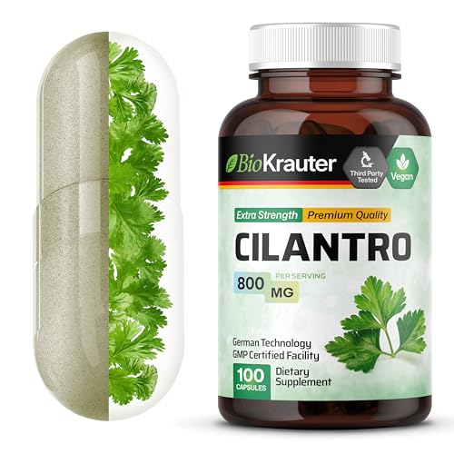 BIO KRAUTER Cilantro for Detox Cleanse - Vegan Cilantro Capsules (Coriander Leaf Powder) 800 mg per Serving - Natural Detox & Antioxidant Supplement - 100 Capsules Non-GMO Herbal Supplements