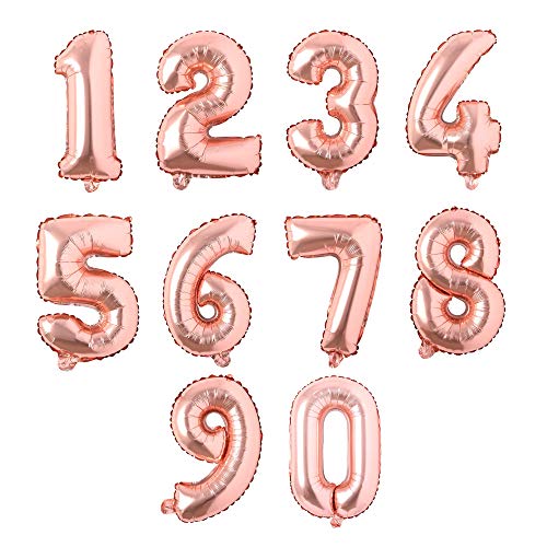 Wellin 16" Rose Gold number 0-9 Foil Mylar Balloons 10 pcs Mega Pack, Aluminum Hanging Foil Film (0-9, Rose Gold)