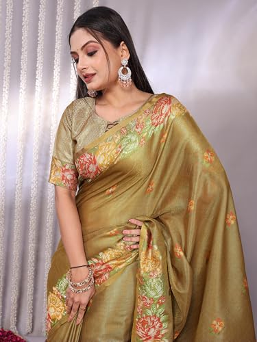 Image of SWORNOF Gold-Toned Woven Design Silk Zari Tissue Saree | Saree for Women | Soft and Skin Friendly