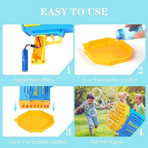 Bubble Machine Gun, Bazooka Bubble Gun Rocket 69 Holes Soap Bubbles Machine For Toddlers Kids Adults, Bubble Machine With Colorful Lights & Bubble Solution For Parties Wedding Birthday Outdoor Indoor #TOP5