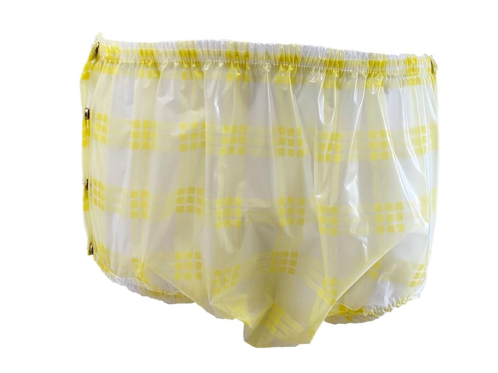 Haian Classic Unisex Adult Incontinence Snap-on Plastic(TPU) Printed Waterproof Pants (XXL, Yellow Plaid) โ image 1
