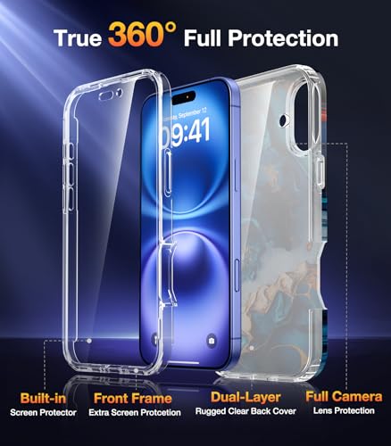Image of Diaclara Designed for iPhone 16 Plus Case, Full Body Rugged Case with Built-in Touch Sensitive Anti-Scratch Screen Protector, Upgraded [Full Camera Protection] for iPhone 16 Plus 6.7 inch,Water Blue