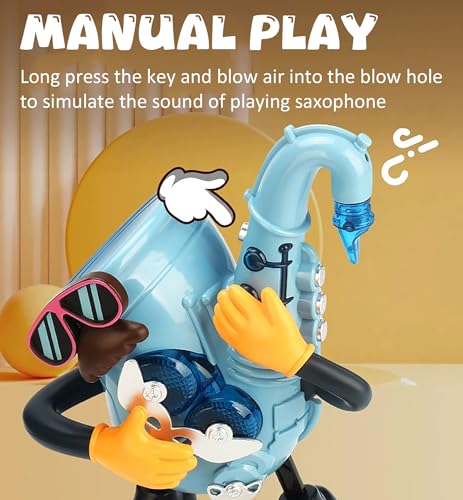 Image of VGRASSP Musical Dancing Mr Rock Saxophone Toy for Kids with 3D Light Effects and Cool Music, Battery Operated Dancing Robot Toy, Interactive Air Blowing Saxophone Simulation Toy, Multicolor