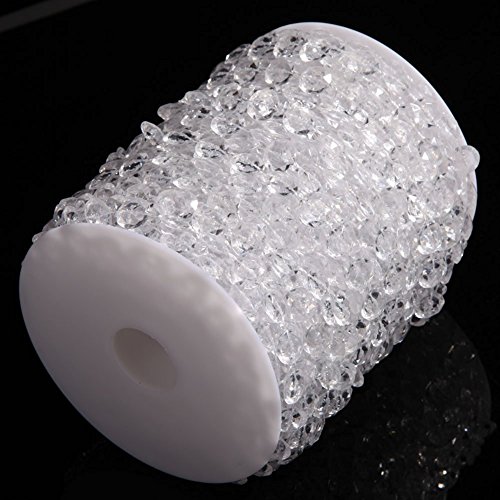 ICTRONIX - Guirnalda de cuentas de cristal blanco de 30 m con cuentas acrílicas de diamante para colgar cortina para bricolaje boda fiesta puerta decoración