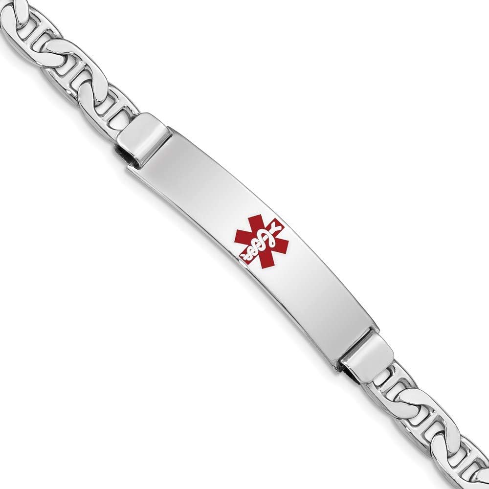 Polished Engravable Personalized Custom 925 Sterling Silver Medical ID Anchor Link Bracelet For Men or Women Length 8 inches Width 6 mm With Lobster Claw Clasp