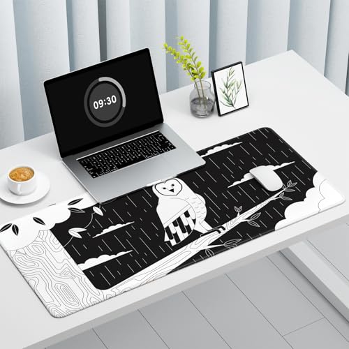Image of Auhoahsil Desk Mat, Ultra Large Mouse Pad, XXL Gaming Mousepad, Pretty Desk Pad, Big Extended Full Size Desktop Desk Matt for Keyboard, Laptop & Computer, 35.5 x 15.7 in, Gothic Black White Owl
