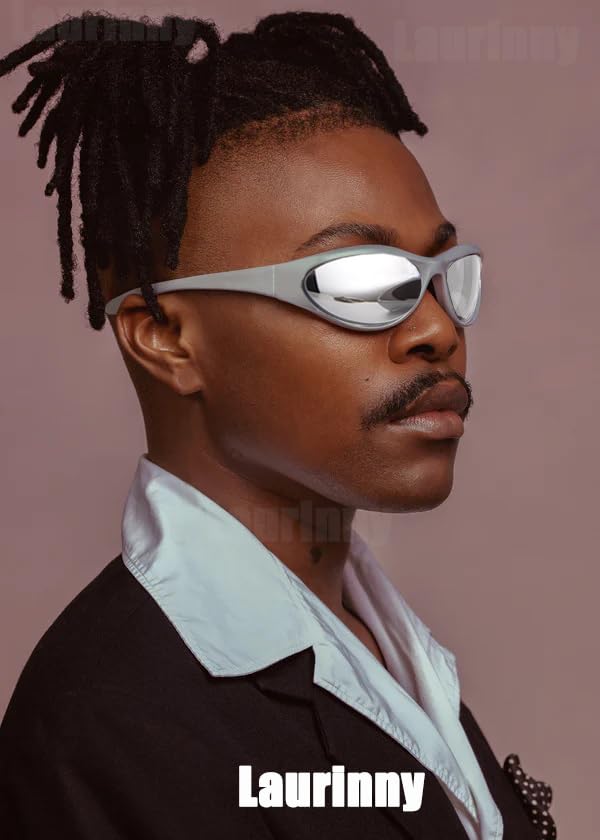 Y2K Wrap Around Rave Sunglasses for Men Women Trendy Oval Futuristic Sun Glasses Fashion Sport Shades3