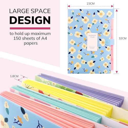 Image of Corslet Expanding Floral File Folder Organizer with 6 Pockets, A4 Document Holder for Office & Home Use, Durable File Folder for Paper Storage