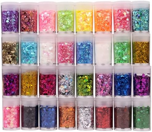32pcs Colors Chunky Holographic Glitter for Epoxy Resin, Glitter ...