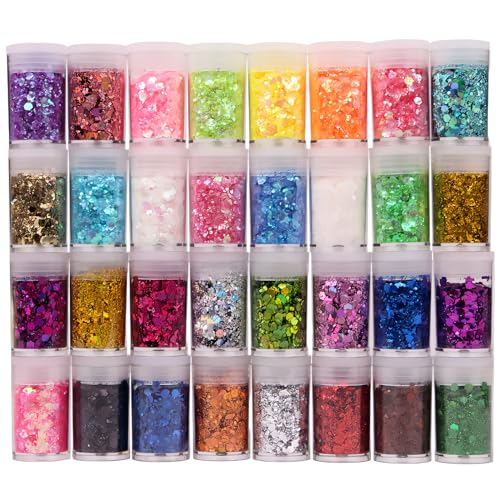 32PCS Colores Purpurina Gruesa Holográfica para Resina Epoxi, Pur...