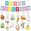 Upgraded 30pcs happy easter banner with hanging swirl and accessories funny colorful easter decorations party decor supplies for office classroom wall mantle fireplace  urban country home decor
