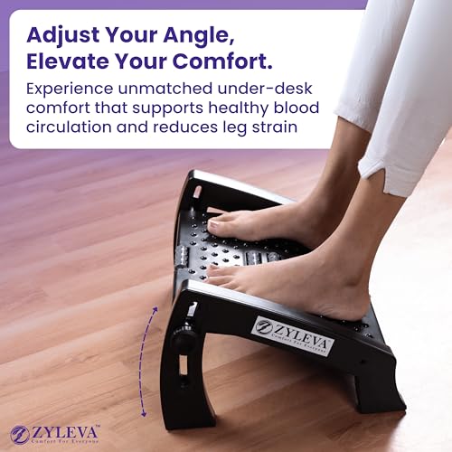 Image of Adjustable Foot Rest Under Table | Ergonomic Footrest for Office Desk with 6 Height Levels, Massage Surface with Roller | Non-Slip Base Leg Rest | Foot Rest for Office Chair, Home, and Sofa | Foot Rest stool