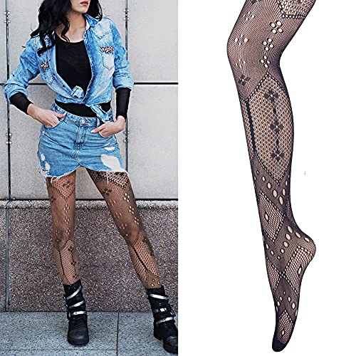 4 Pack Women's Patterned Fishnets, Orange,Green,Purple,Blue Fishnet Tights, Colored Fish Net Stockings Pantyhose4