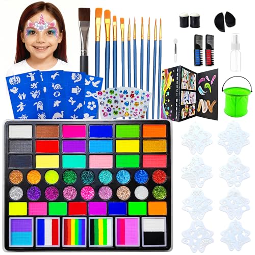 CORALMEE Face Painting Kit for Kids, 50 Colors Water...