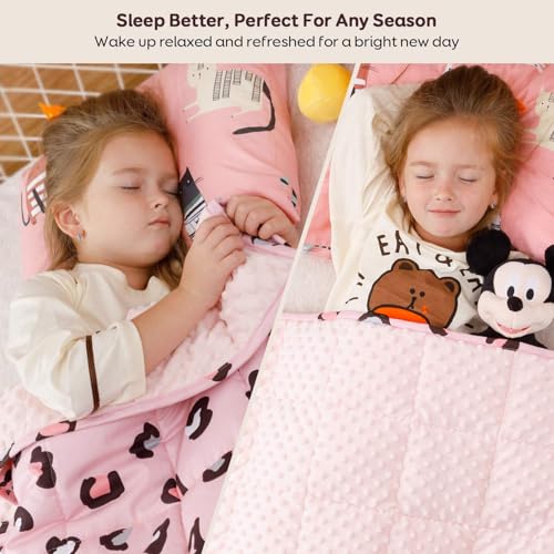 Image of Uttermara Weighted Blanket 3 lbs, Ultra Cozy Minky Fleece and Cotton Sided with Cartoon Patterns, Reversible Heavy Blanket Great for Sleeping, 36x48 inches, Pink Leopard