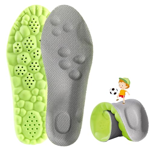 Kids Memory Foam Insoles - Cloud-Like Comfort with Arch Support & Shock Absorption, Breathable Replacement Inserts for Children (Gray&Green, 22CM Little Kids13-3)