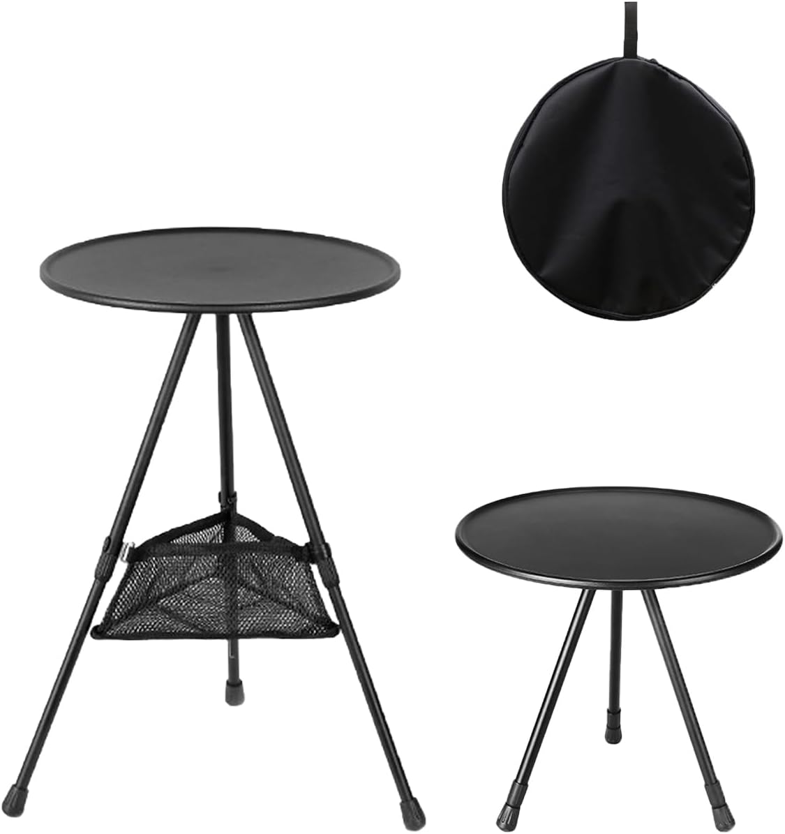 Folding Camping Table Mini Portable Table Two-Section Adjustable Small Round Table Circle Coffee Table Lightweight Camping Tables for Indoor & Outdoor (Black)