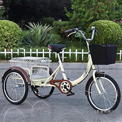20-Zoll-Fahrrad mit Einkaufskorb, dreirädriges Cruiser-Fahrrad, Sechsgang-Dreirad für Erwachsene, für Freizeit, Einkaufen, Picknicks, Training, Herren und Damen (Beige) – Bild 8