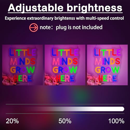 Image of Little Minds Grow Here LED Neon Sign, Inspirationa Neon Lights for Wall Decor, Classroom, Nursery, Study Room, Party, Gifts for Teachers and Children