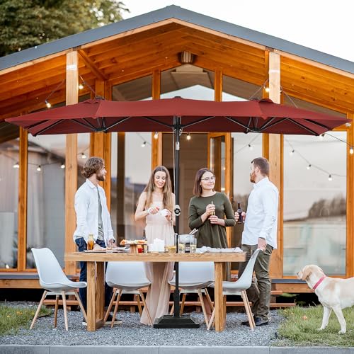 Outsunny 10ft Double Patio Umbrella with Tilt, Adjustable Height, Outdoor Table Parasol with Vents and 12 Ribs, for Garden, Deck, Pool, Wine Red - Image 3